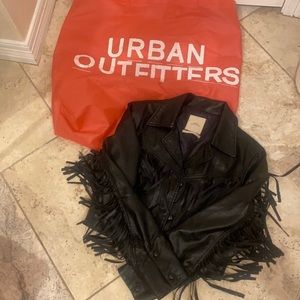 UO Mira Fringe Faux Leather Jacket Medium